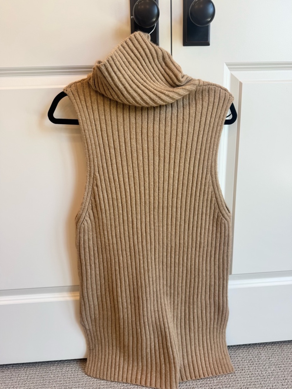 H&M Ribbed Sleeveless Turtleneck Vest in Camel